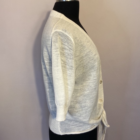 White + Warren Linen Blend Knit Toe Top Buttons Short Sleeve Ivory White - Picture 7 of 10